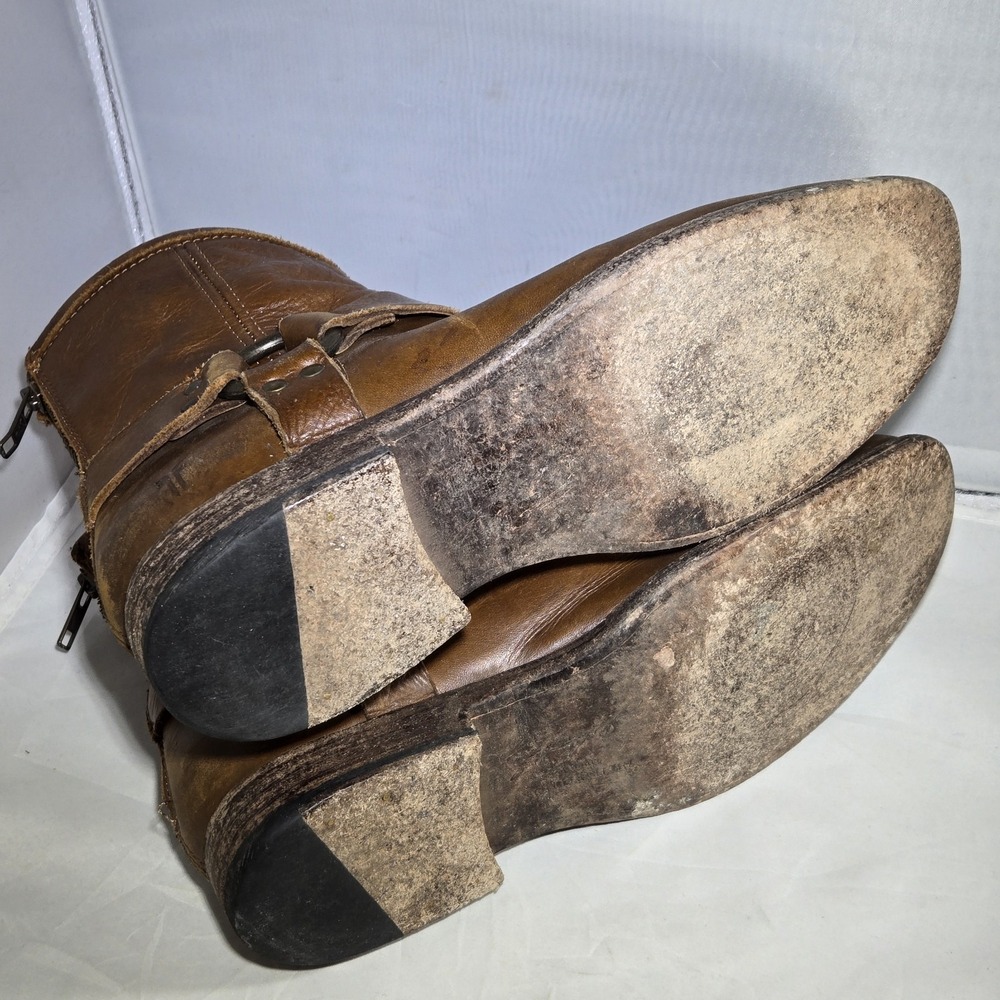Frye Phillip Cognac Harness Leather Booties Size 9 M Womens Brown Shoes W/Box - Picture 7 of 12